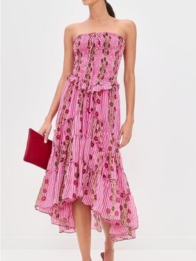 Free People Pink Floral Smocked Alejandra Midi Dress